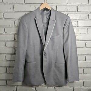 Ike Evening Mens Blazer 42R Formal Tux Jacket Grey Peak Lapel Super 100 Slim Fit